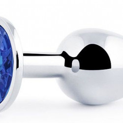 Анальное украшение SILVER PLUG SMALL с синим кристаллом - 7,2 см.